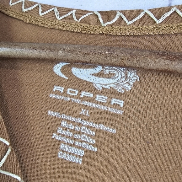 Roper T Shirt Womens XL Brown Horse T Tee Short Sleeve Western Embroidered - Picture 3 of 9